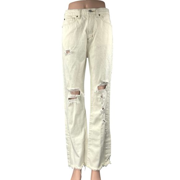 Urban Outfitters BDG White Distressed High Waist Flared Cowboy Denim Jeans Sz 28 - Picture 1 of 6